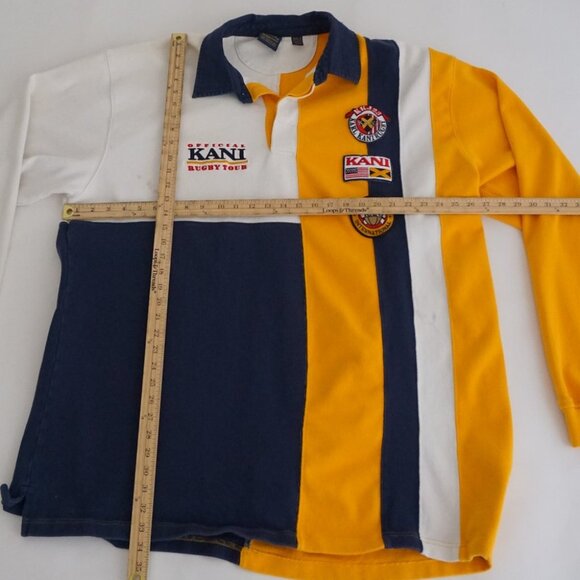 Vtg'90S Karl Kani-Jeans Rugby Tour White Yellow Navy 100% Cotton Polo Shirt 3XLT - Picture 2 of 16
